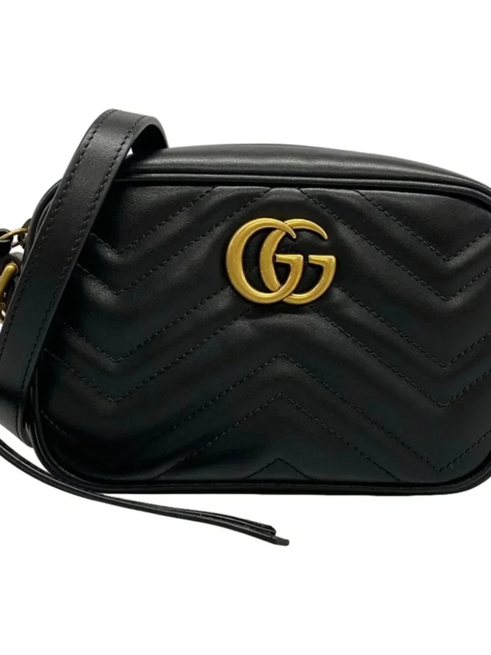 GUCCI GG Marmont Quilting Mini Bag 448065 Black Leather Shoulder Bag